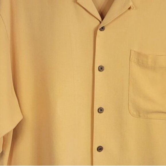 Tommy Bahama Camp Shirt Orange XL 100% Silk Short Sleeve Faux Wood Buttons - Picture 6 of 6